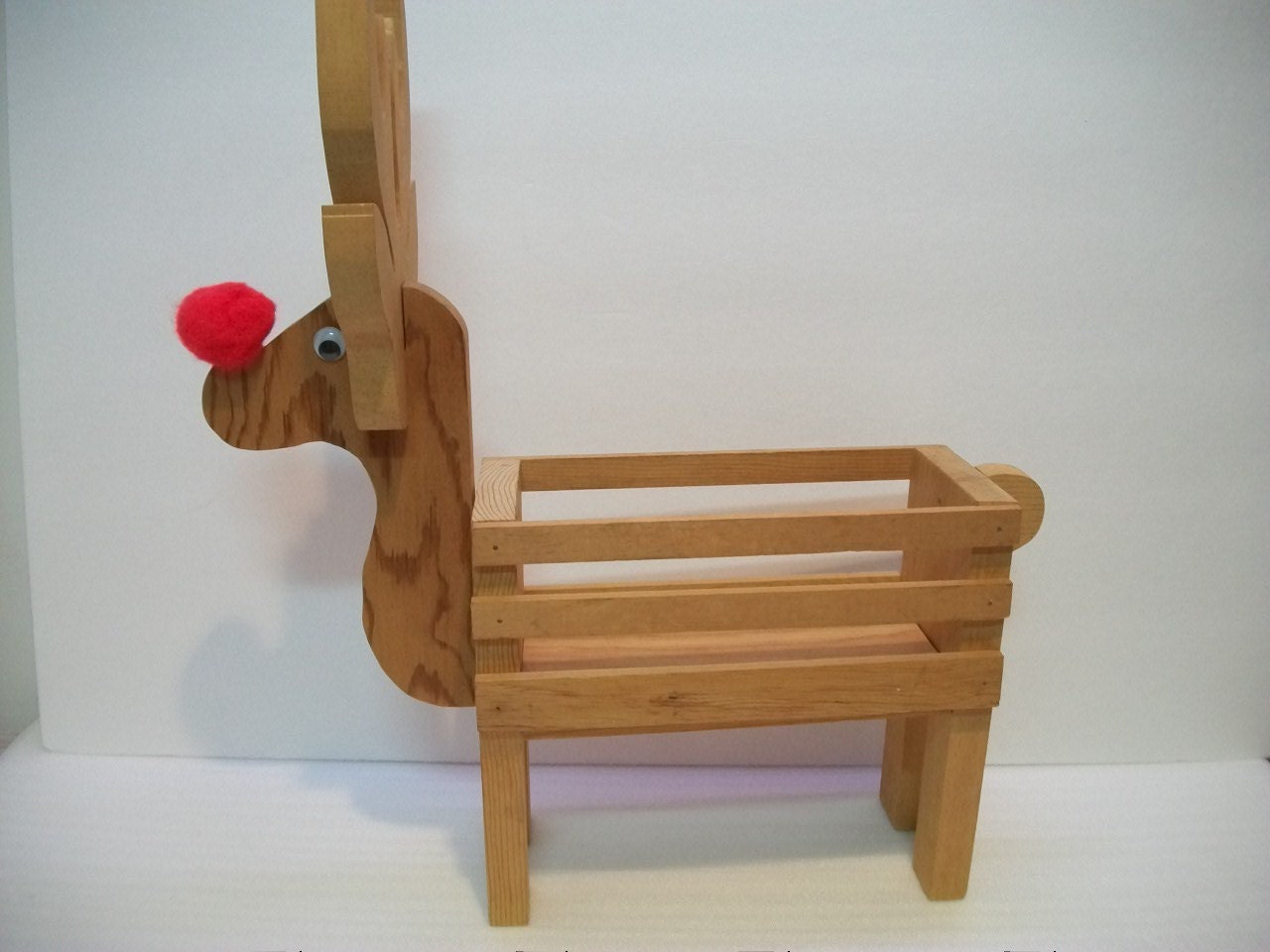 Wood Rudolf Red Nose Reindeer Planter Christmas Reindeer