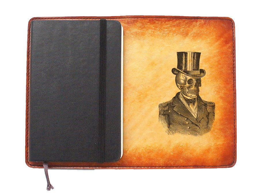 Moleskine Leather Notebook Cover [Large & Pocket Sizes][Customizable][Free Personalization] - Steampunk Skeleton