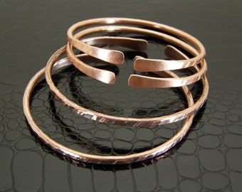 Copper Bracelet Textured, Stacking Bangle, Womens Bare Copper or Antiqued Patina Finish distressed Copper Bracelet