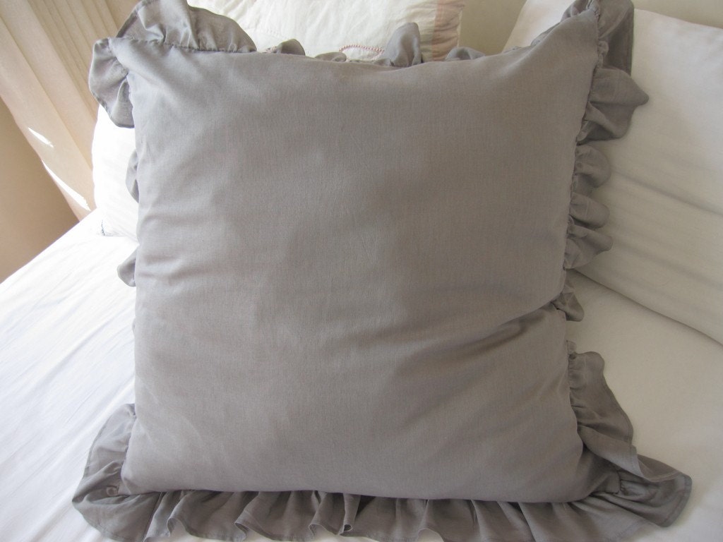 Grey Linen ruffle pillow SHAM Solid Ivory White butter cream