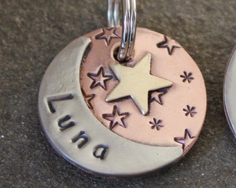 custom dog id tag- pet tag with moon and start- Luna pet id tag