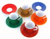 Vintage Demitasse Retro Colors Coffee CupsTea Cups Saucers Japan Set of 8 Orange Green Cocoa Rust