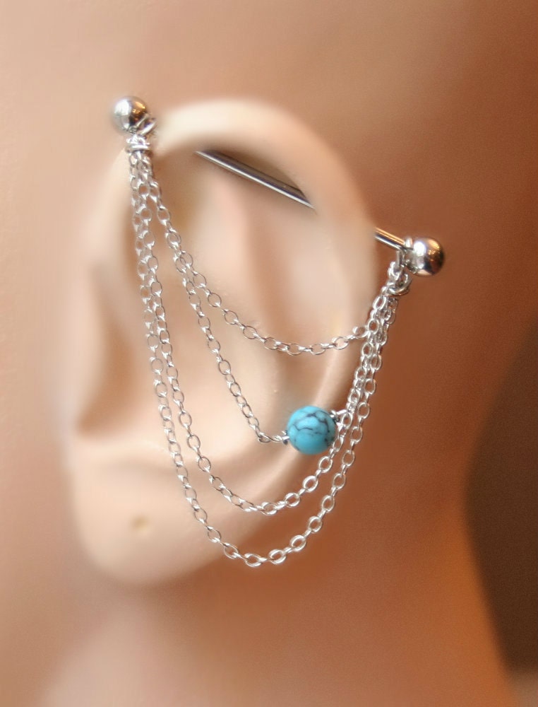 Industrial Barbell with chains Industrial piercing by triballook