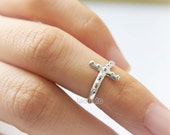 Dotted Sideways Cross Ring in sterling silver