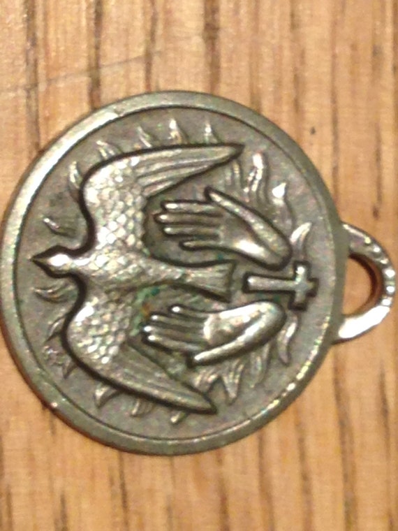 Dove with Praying Hands & Cross Vintage Medal on 18