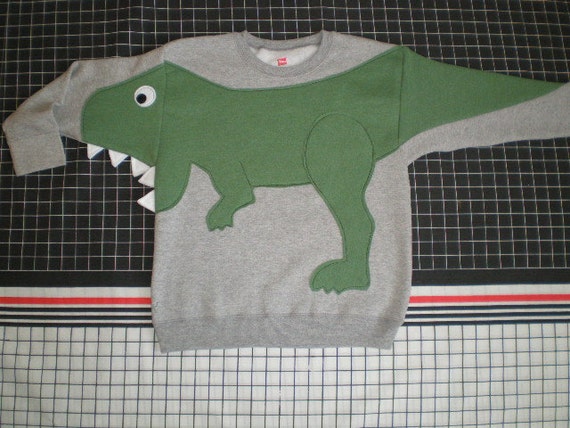 Kids T REX DINOSAUR applique sweatshirt with open mouth CUSTOM to your size