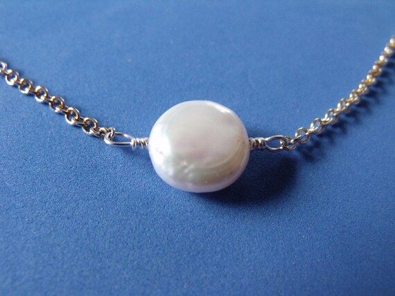 Etsy jewelry ,necklace for flower girl, coin pearl on a silver chain