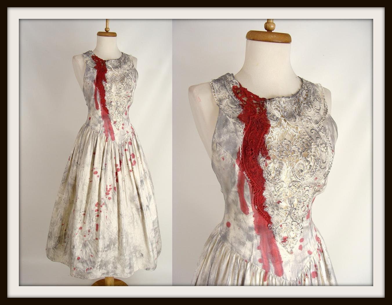 80s 90s Bloody White VAMPIRE BRIDE Wedding Dress Zombie Prom