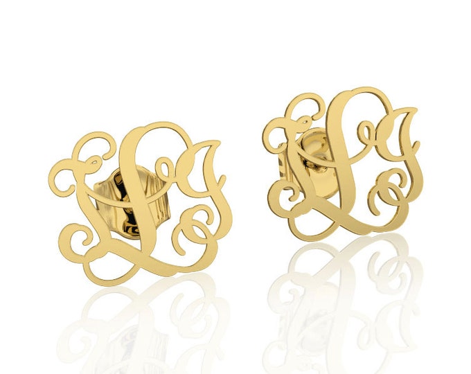 14K Gold Monogram earrings Personalized Name Earrings, letter earrings initial earring, nameplate earring