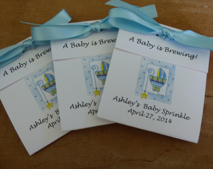 Personalized Blue Baby Buggy Baby Shower Tea Bag Party Favors for a Baby Shower or Baby Sprinkle Boy or Girl