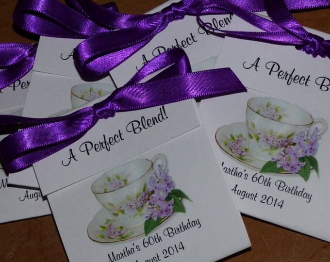 Custom Personalized Dainty Lilac Floral Teacup Tea Party Favors perfect Bridal Shower or Wedding Favors - Tea cup Tea Bag Holders