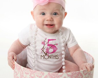 Cherry Blossom Monthly Baby Onesies, 12 Month Set, Perfect Baby Shower Gift