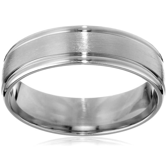 Mens 14K White Gold Wedding Band Brushed Matte Satin Finish 6MM Size 7 ...