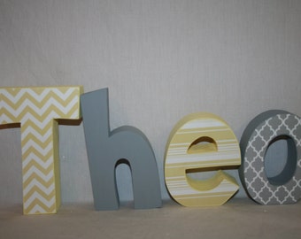 Boy nursery letters, 4 letter set, Gray and yellow decor Wood letters for nursery, Name letters, Custom name letters, Wooden letters