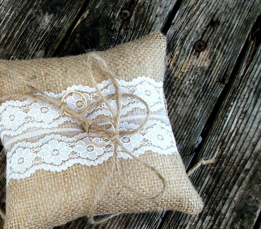 Natural Burlap/Hessian Ring Bearer Wedding Pillow/Cushion with