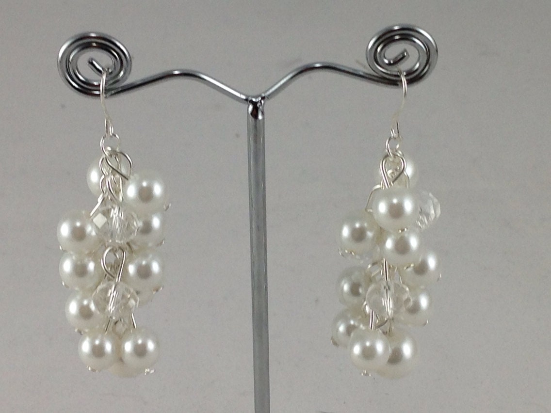 White pearls and clear crystal chunky earrings - wedding jewelry- brides