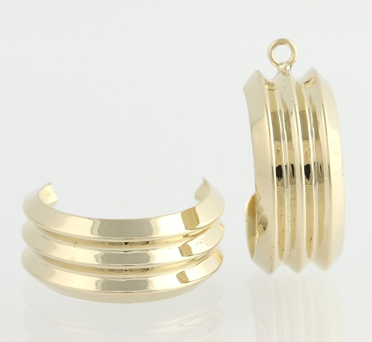 Gold Half Hoop Earring Enhancers 14k Yellow Gold Polished Ribbed