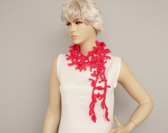 Thorny crochet necklace scarf , crochet lariat scarf ,crochet jewelry scarf,gift,dark pink