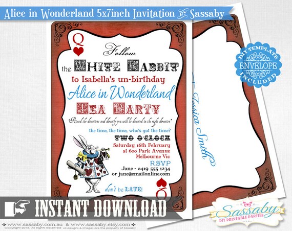 DIY Alice in Wonderland Girls Party Invitation - INSTANT DOWNLOAD - Editable & Printable Birthday Invitation by Sassaby Il_570xn
