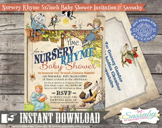 DIY Nursery Rhyme Baby Shower Invitation - INSTANT DOWNLOAD - Editable & Printable File by Sassaby Il_570xn