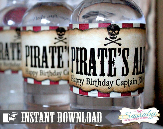 Pirate Water Bottle Labels - INSTANT DOWNLOAD - Editable & Printable Birthday Party Decorations by Sassaby Il_570xn