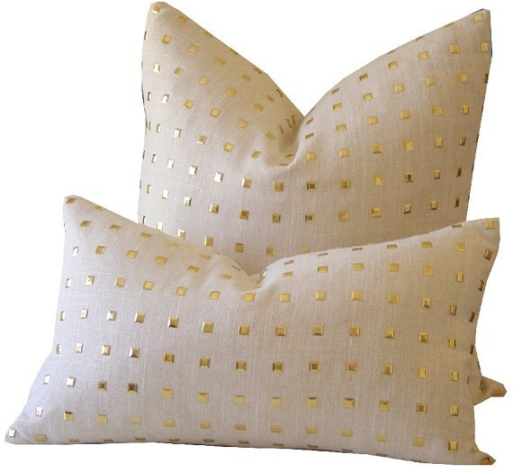 Gold Pillow Gold Studded Pillow Linen Pillow Studded