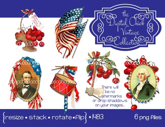 Digital clipart instant download Vintage July 4th Images