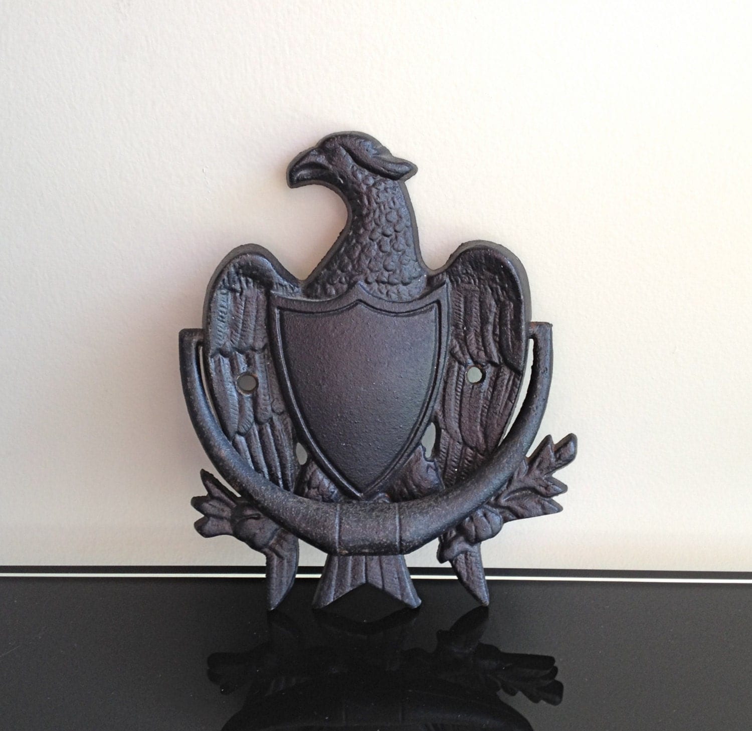 EMIG Black Cast Iron Eagle Shield Door Knocker by Modernismus