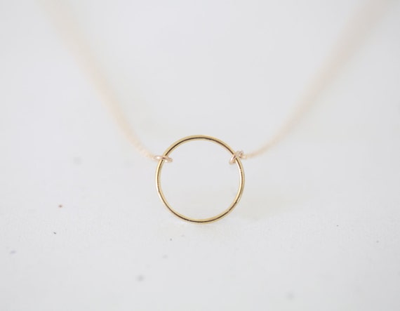 Gold Circle Necklace small thin and smooth gold circle on