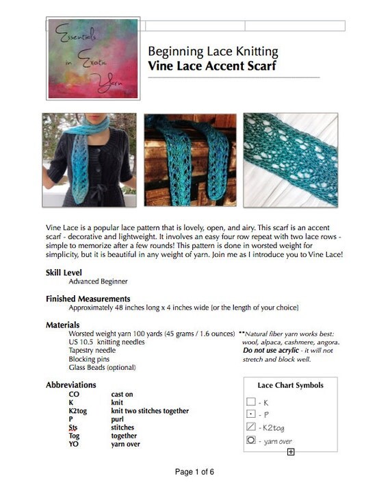 Vine Lace Scarf Knitting Pattern PDF by MorningLightFarm on Etsy