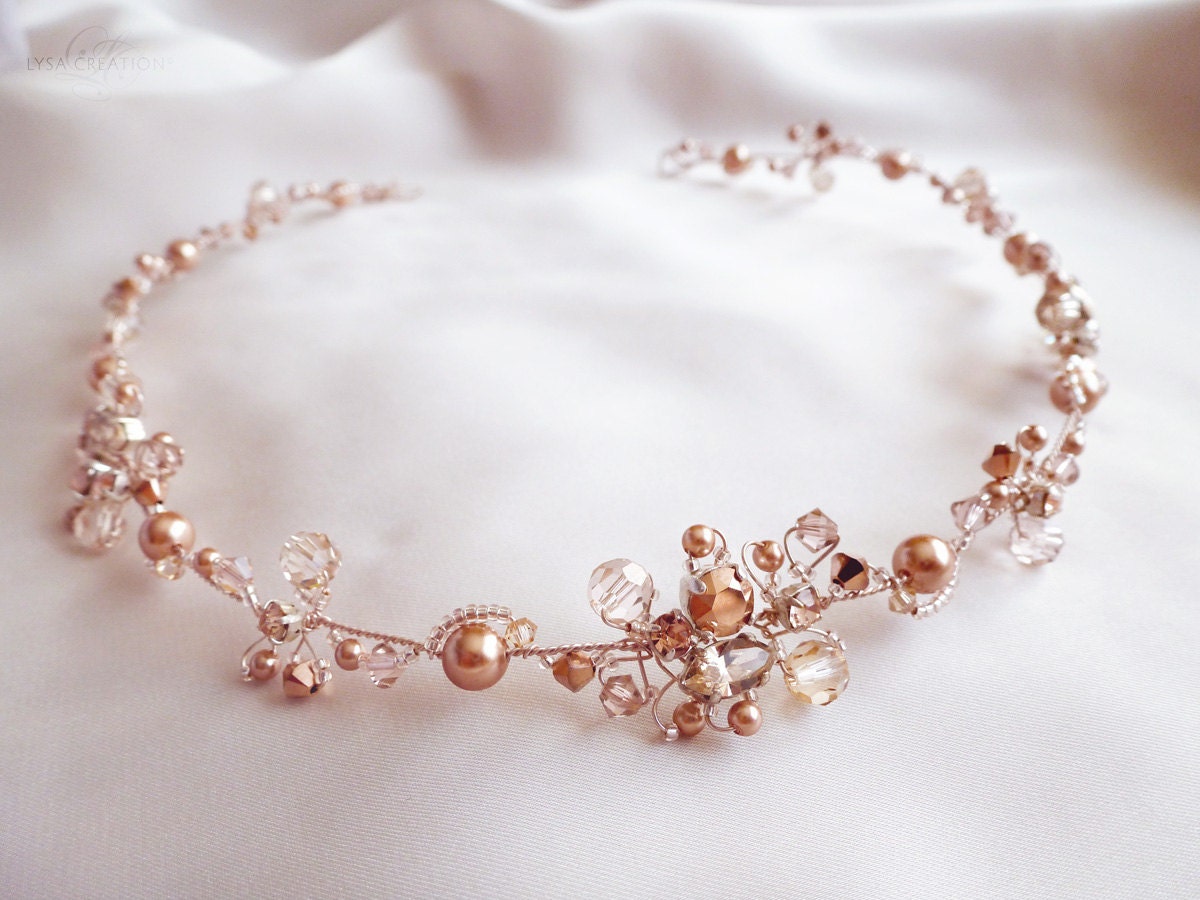 Rose Gold Crystal Bridal Headband Sparkling Rose Gold 8420