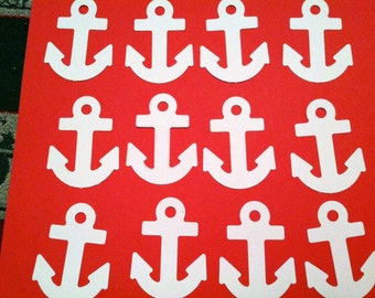 12 pcs white paper ANCHORS 2 inches in size Hand Punched die cuts, paper punches, craft projects, patriotic