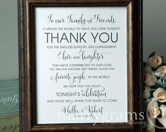 Wedding Reception Thank You Sign - To Our Family & Friends Signage ...