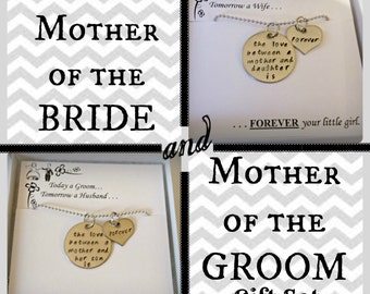 SALE: Mother of the BRIDE and Mother of the GROOM gift set of necklaces "The love between..." Wedding Mothers gifts, wedding party gifts