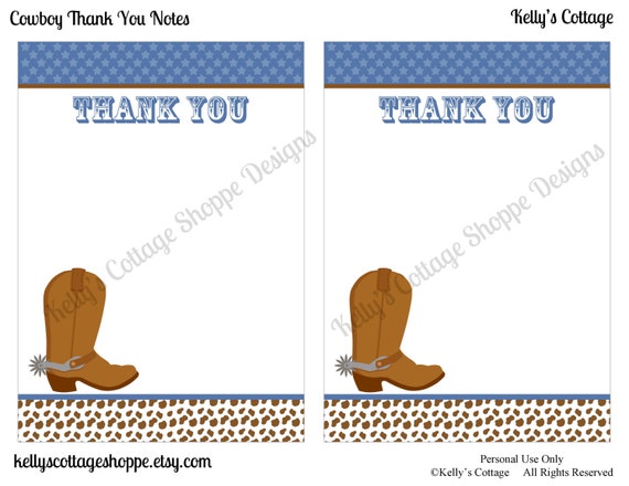 Cowboy Birthday Party Thank You Notes (5 x 7), Instant Download, Printable, Digital Il_570xn