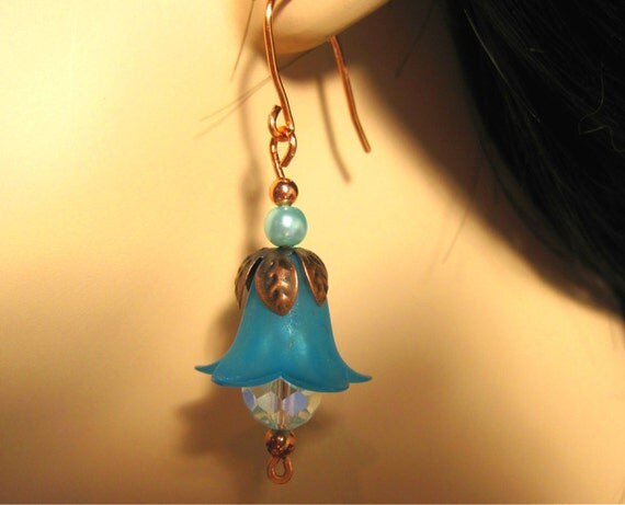 Pierced Earrings Dangles Daniela Aqua by ArianrhodWolfchild