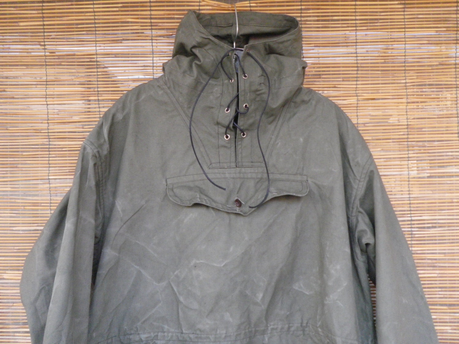 Vintage 1940's Army Green Canvas Pullover Anorak With