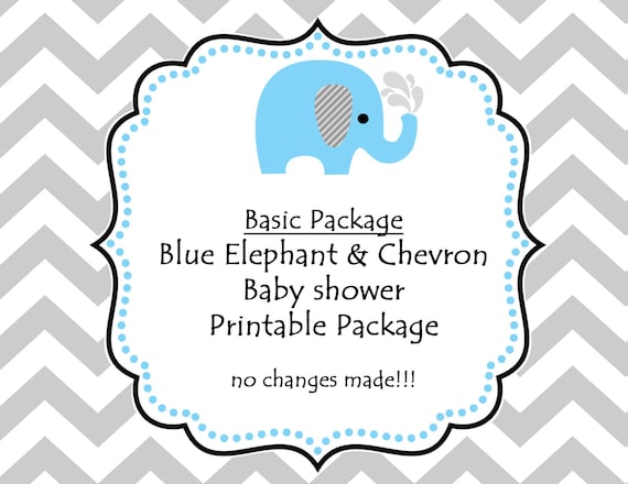 INSTANT DOWNLOAD.Printable Blue Elephant Baby Shower Party