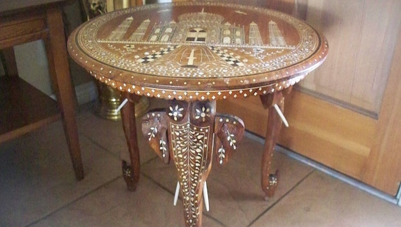 antique indian elephant taj mahal motif side table carved antique indian elephant taj mahal motif side table carved
