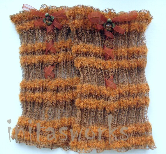 Lace Linen Boot Cuff Boot Toppers Leg Warmers Striped Brown Boot Socks Knit Legwarmers Cable Knitted