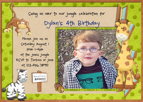 Safari Birthday Invitation - Monkey Jungle Safari Boy Animals - Custom Photo Printable Il_570xn