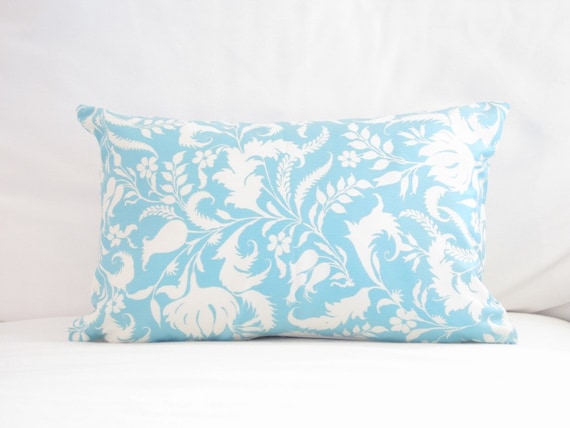 Items similar to Lumbars, Light Blue White Floral Pillow Cover, Blue Chair Pillows, 12x18 inch ...