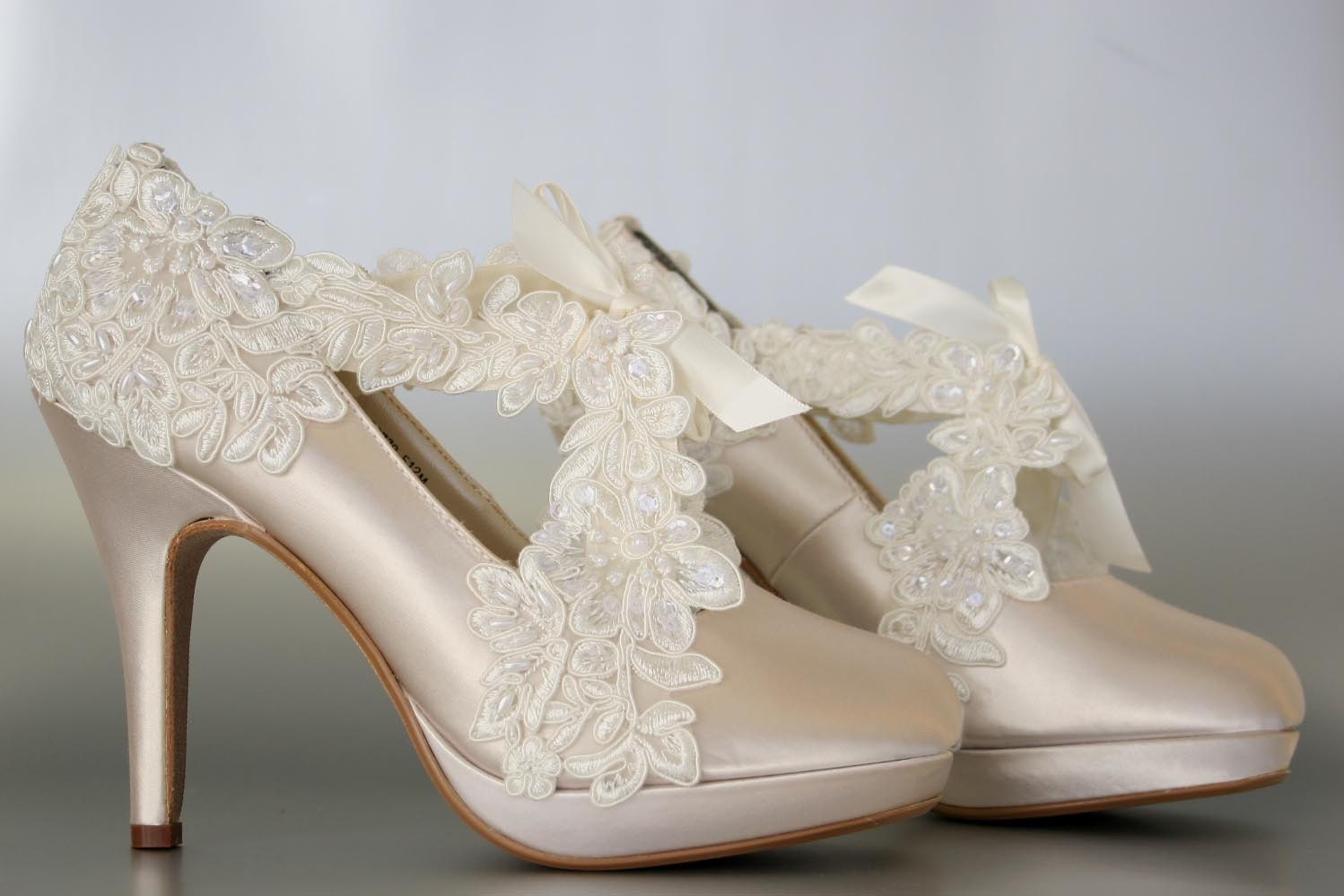 Wedding Shoes Champagne Platform Wedding Shoes with a Ivory