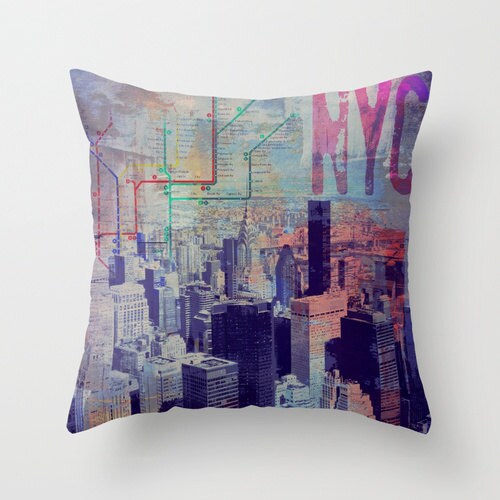 NYC Throw Pillow Transportation Map New York City Skyline Home