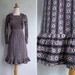 Vintage 70's Dark Prairie Floral Stripes & Ruffles Dress XXS or XS
