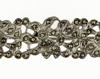 Vintage Retro Sterling Silver Marcasite Bar Brooch Pin