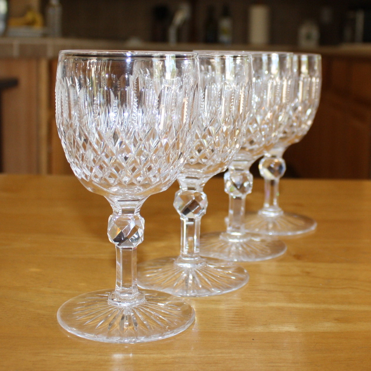 Antique Set Of 4 Abp Hand Cut Crystal Claret Wine Glasses