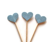 Blue Glitter Heart Cupcake Toppers for Wedddings, Holidays, Bridal Baby Shower, Birthday, Cupcakes, Cake, Appetizers, Horderves, Food Picks