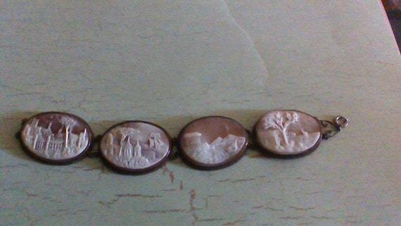 Victorian Large carved Shell Scenery Cameo Bracelet Excellent ...