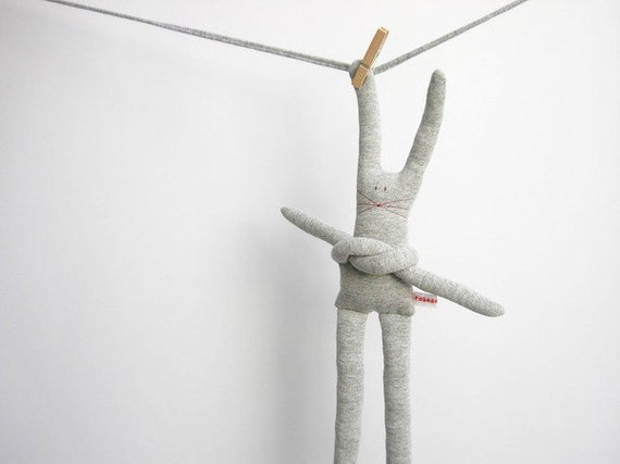 Soft stuffed  bunny in grey jersey with long arms and legs